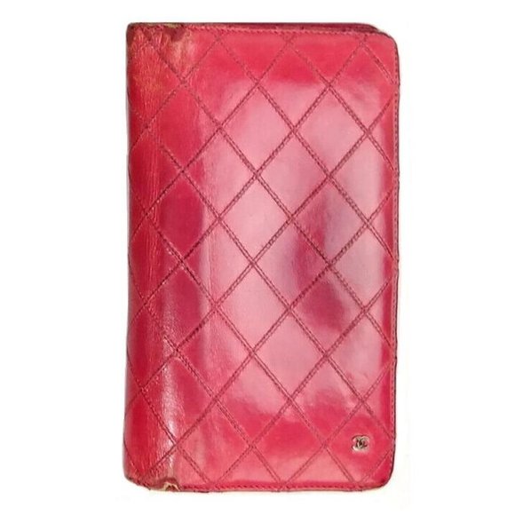 used old worn red Chanel leather quilted wallet bag authentic - Picture 1 of 10